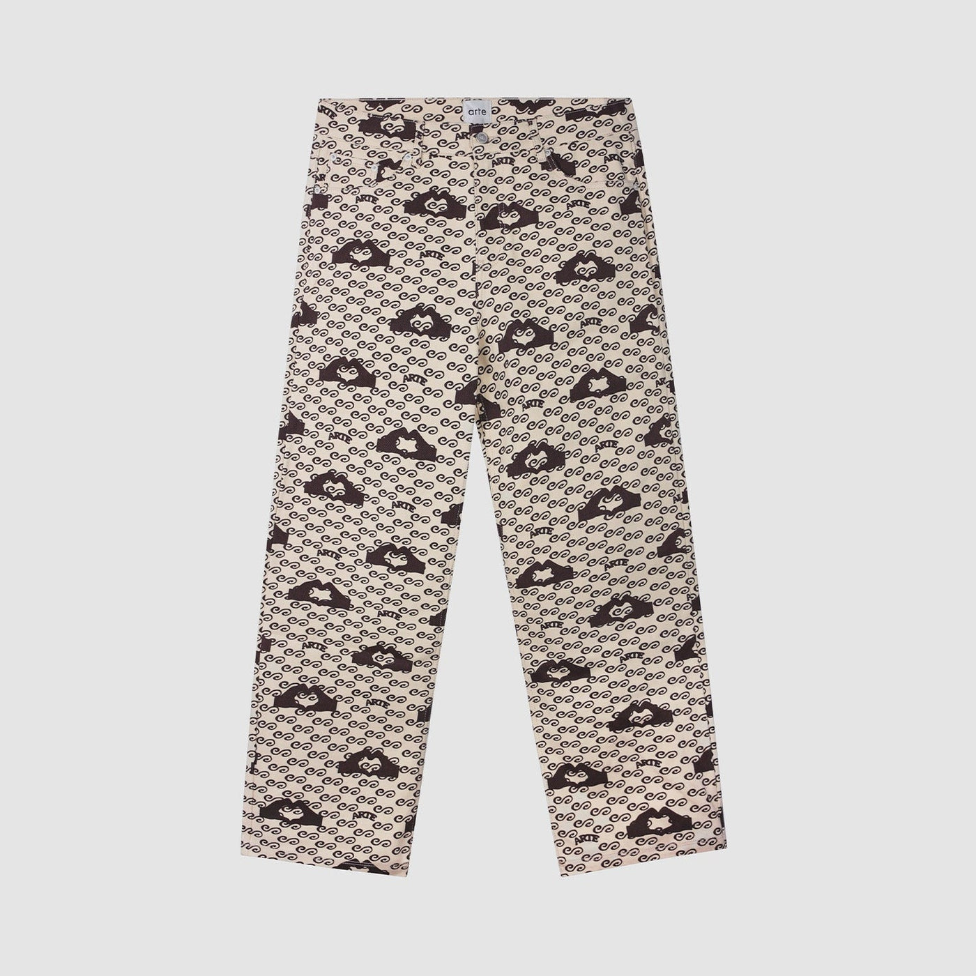 Hand Heart Print Pants - Cream/Brown