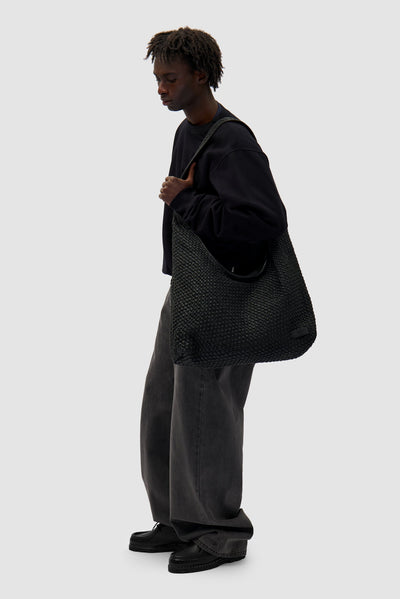 Big Braided Leather Bag - Black